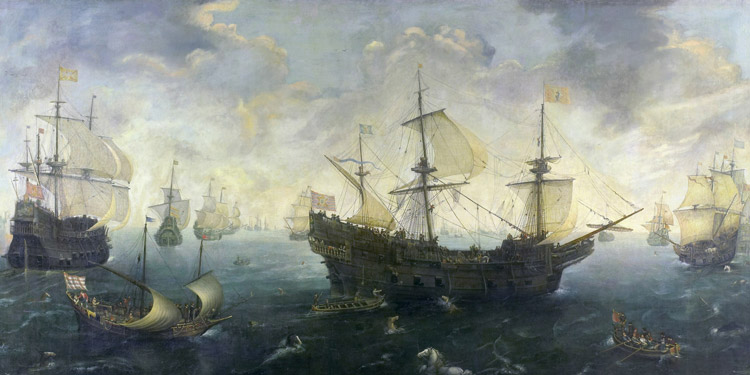 La Armada española frente a la costa inglesa en 1588 por Cornelis Claesz van Wieringen, 1620